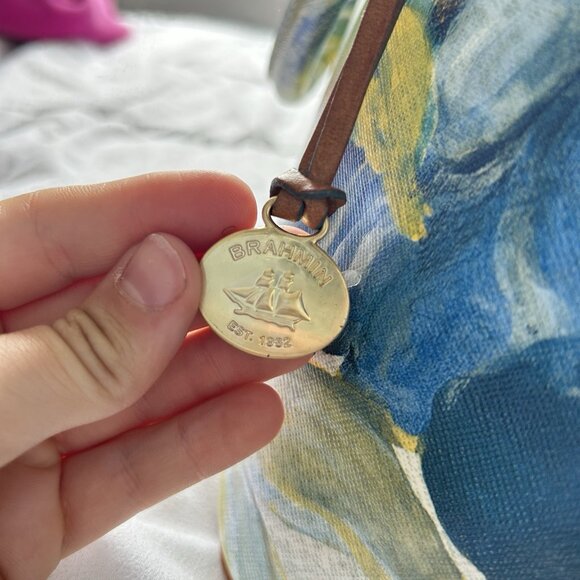 Brahmin Aspen Shoulder Bag Fuji Blue Yellow Flower Bag - Picture 3 of 16